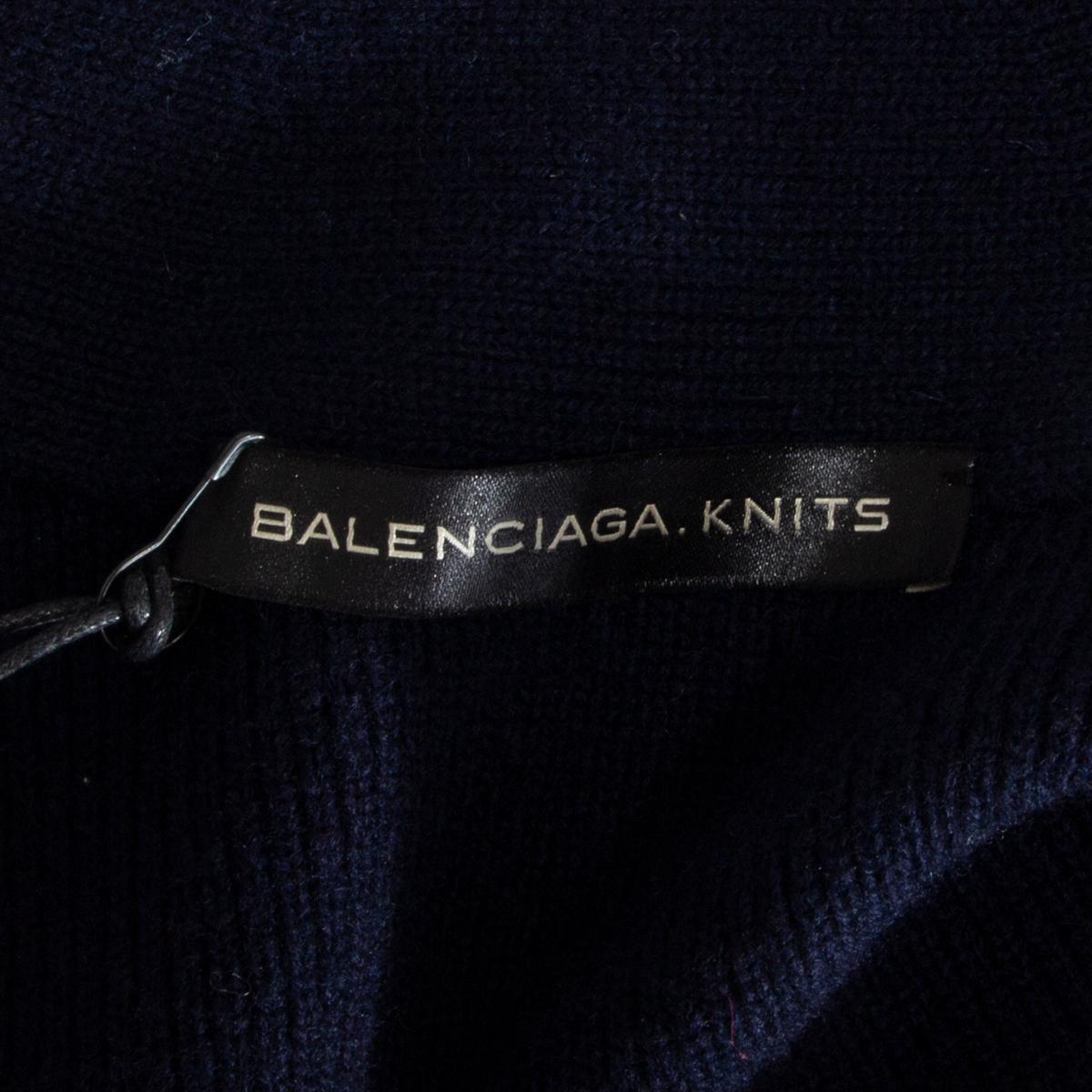 Black BALENCIAGA navy blue wool CONCEALED BUTTON Cardigan Sweater 36 XS For Sale