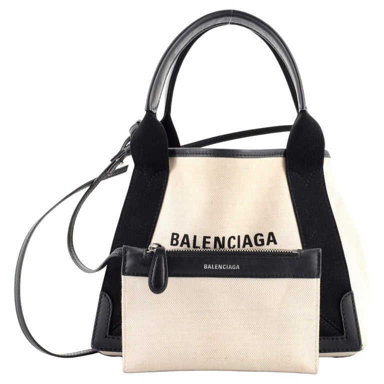Balenciaga Women Black Canvas Cabas Navy Xs Handbag