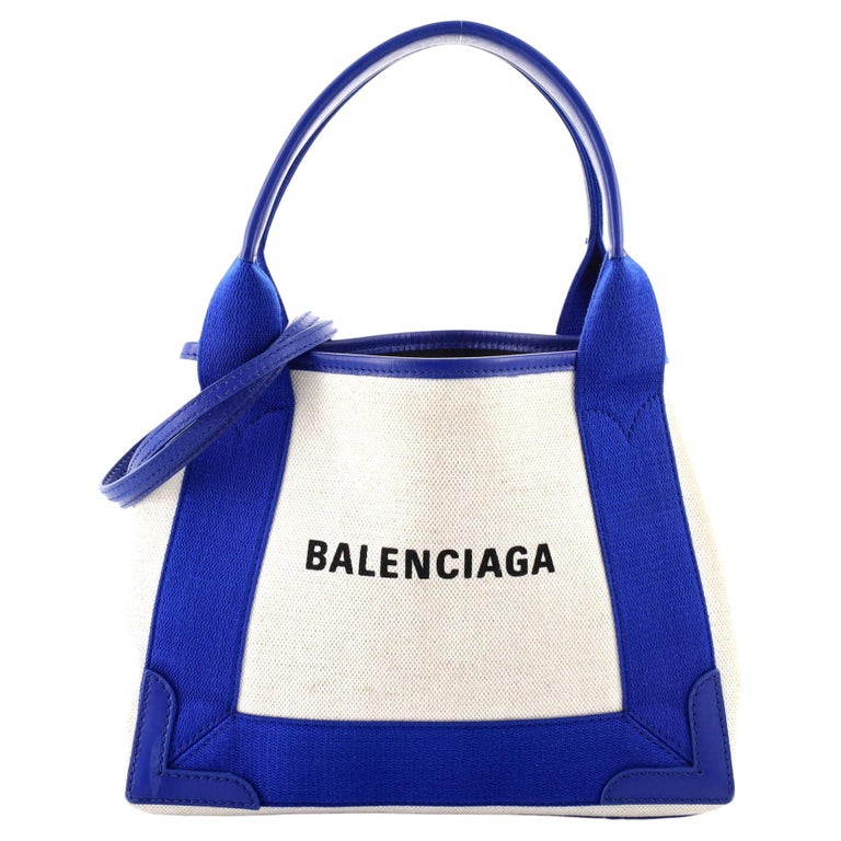 Balenciaga Navy Cabas Canvas and Leather XS For Sale at 1stDibs