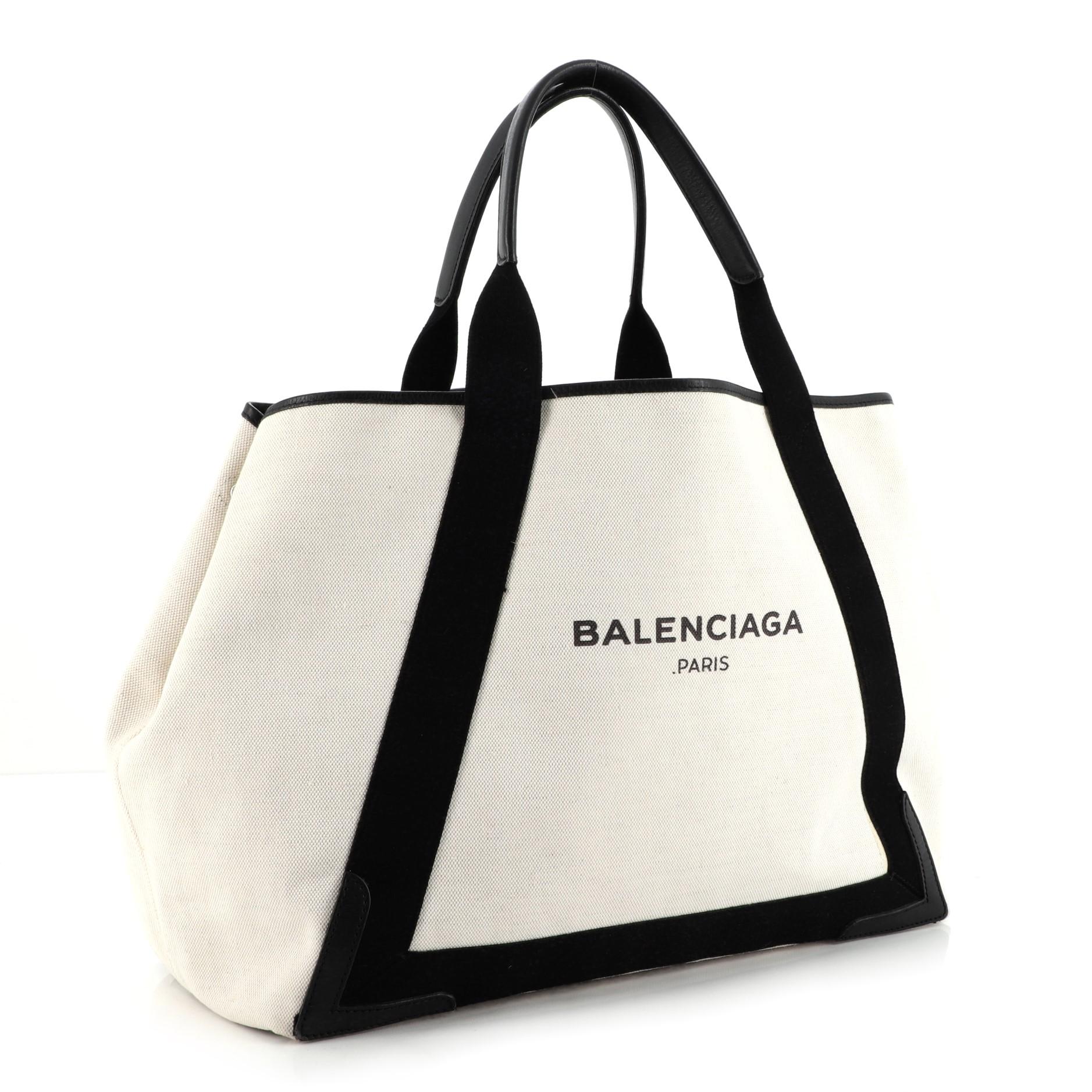 Balenciaga Marineblaues Cabas Segeltuch mit Leder (Beige)