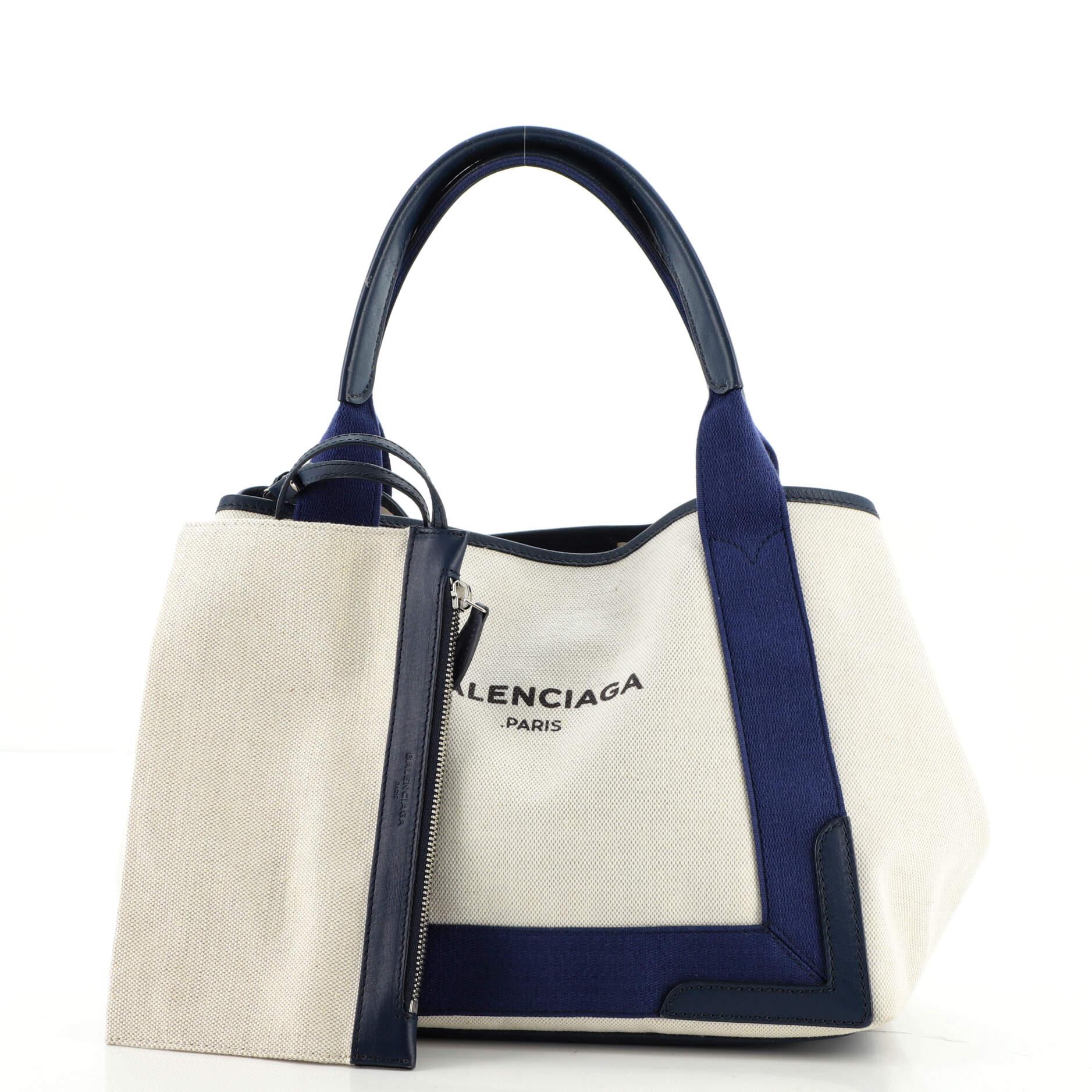 Balenciaga Navy Cabas Canvas with Leather Small For Sale at 1stDibs