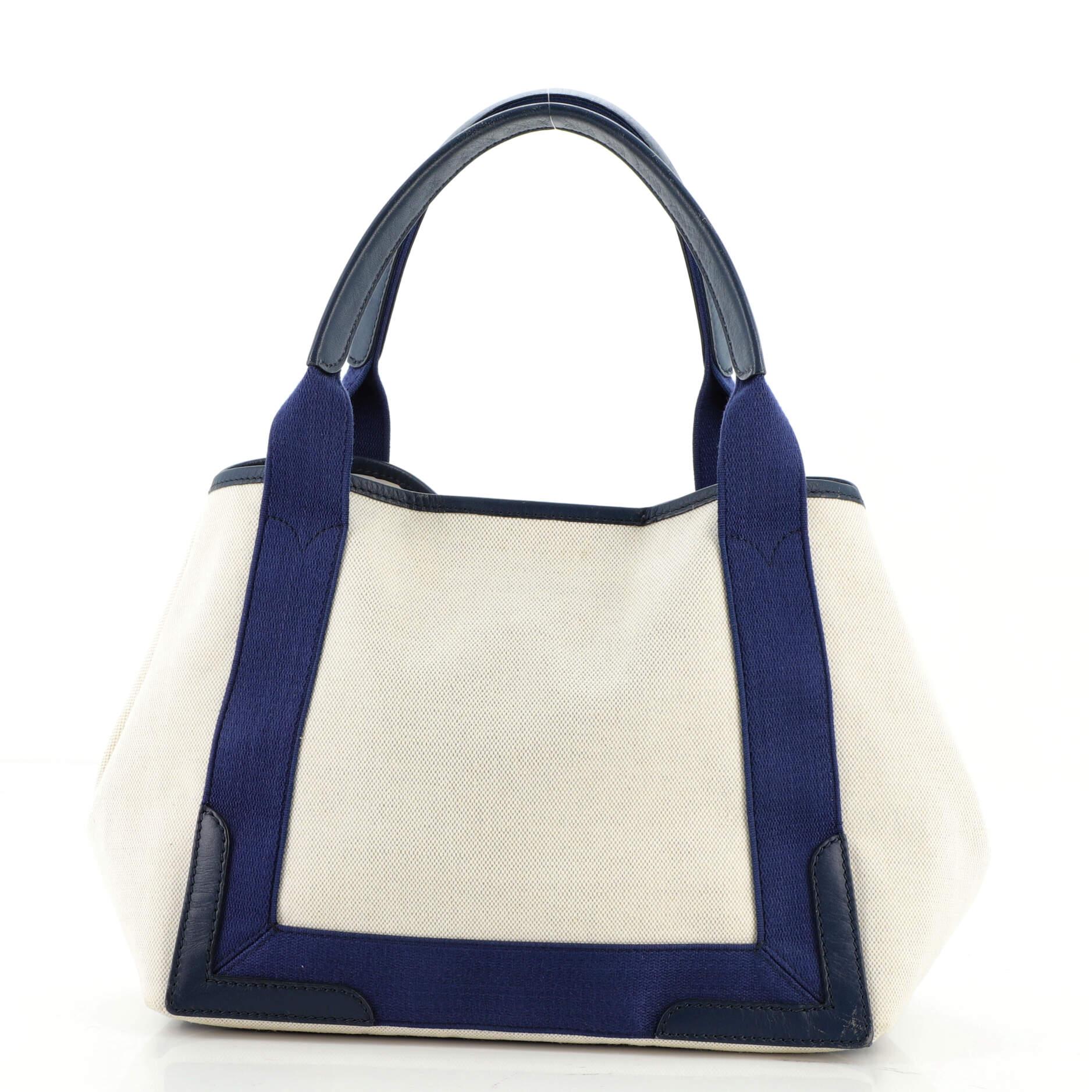 Beige Balenciaga Navy Cabas Canvas with Leather Small