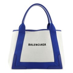 Balenciaga Navy Cabas Canvas with Leather Small