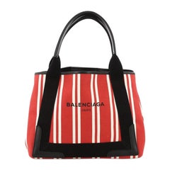 Balenciaga Navy Cabas Canvas with Leather Small