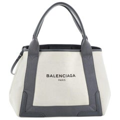 Balenciaga Navy Cabas Canvas with Leather Small