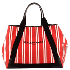 balenciaga navy cabas tote bag Balenciaga Navy Cabas Striped Canvas and Leather Medium