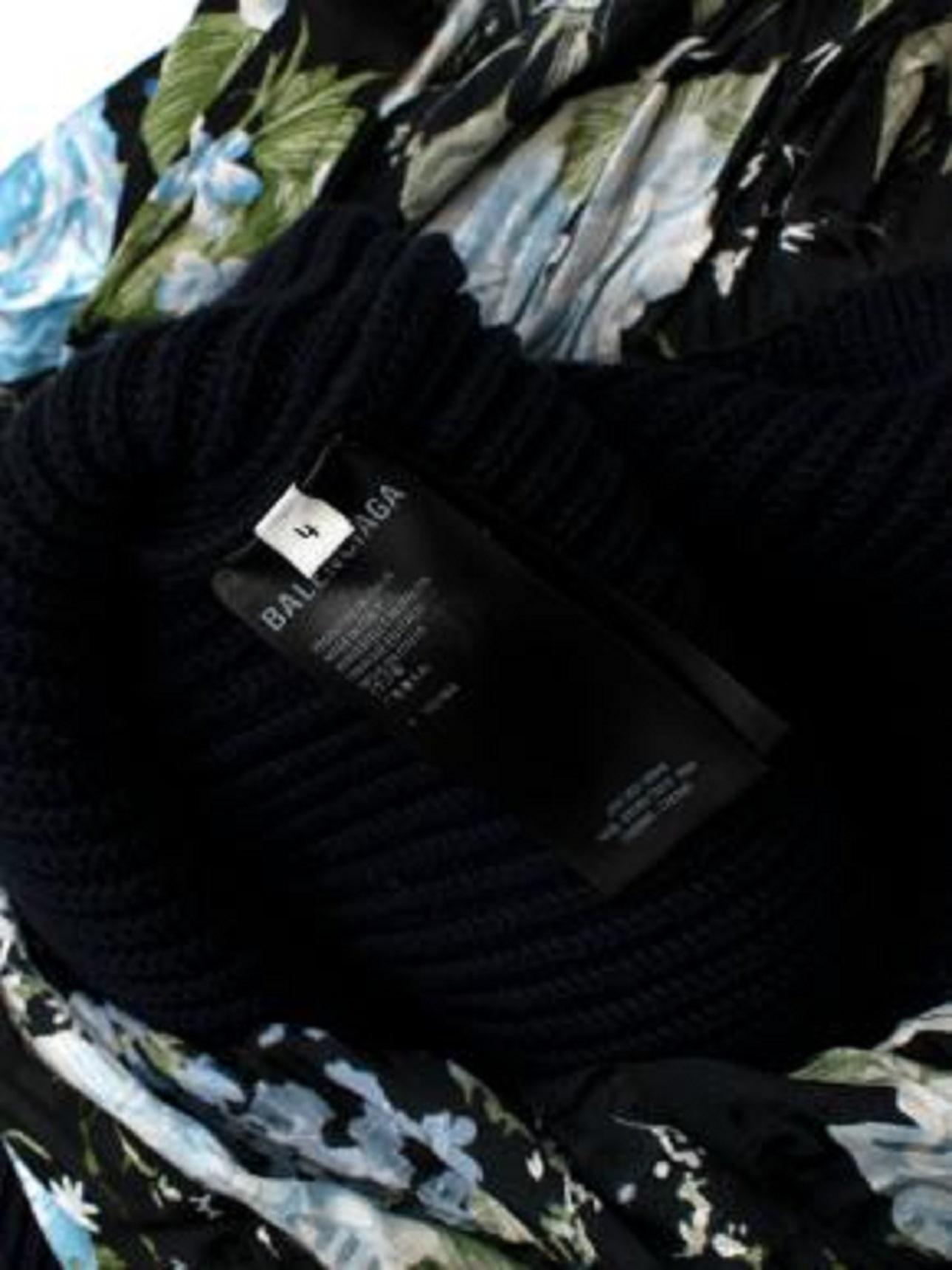 Balenciaga Navy Cotton Knit Jumper with Silk Dress Underlay For Sale 5