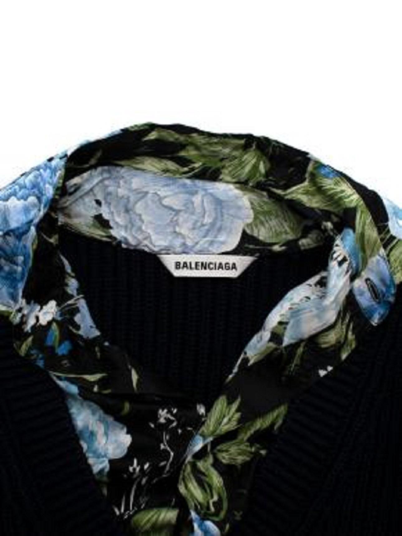 Balenciaga Navy Cotton Knit Jumper with Silk Dress Underlay For Sale 2