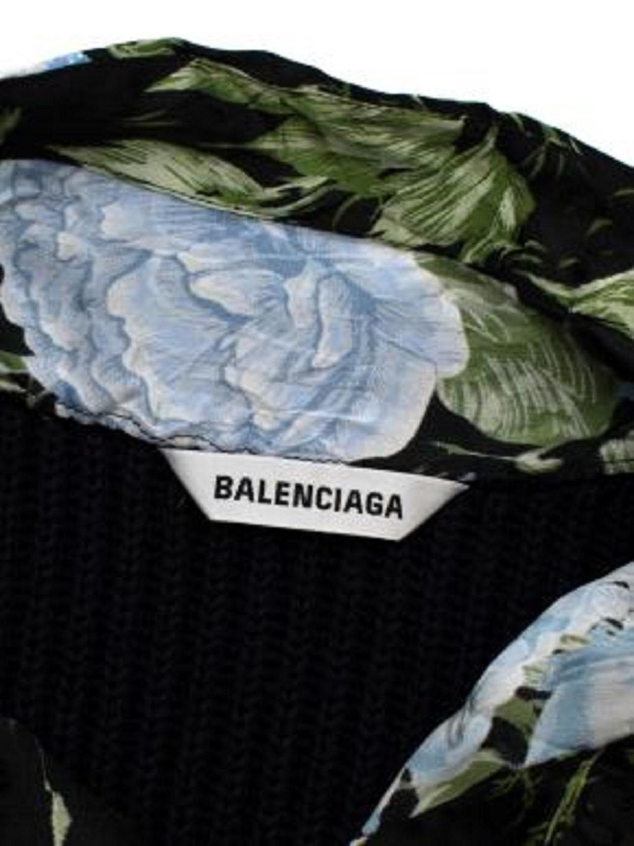 Balenciaga Navy Cotton Knit Jumper with Silk Dress Underlay For Sale 4