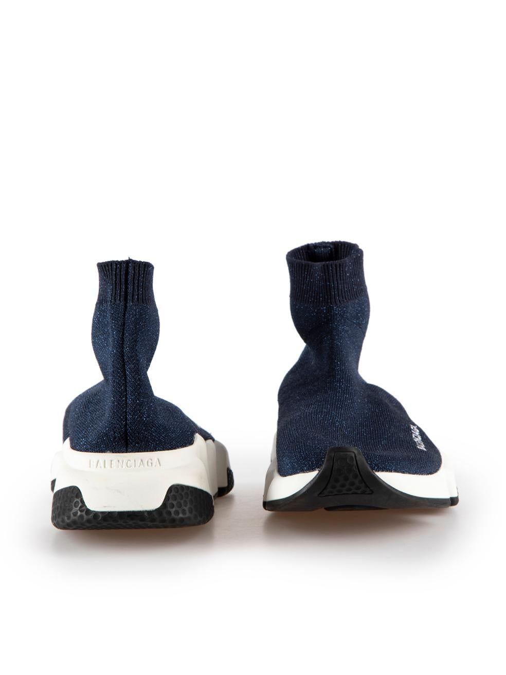 Balenciaga Navy Glitter Sock Speed Trainers Size IT 36 Bon état - En vente à London, GB