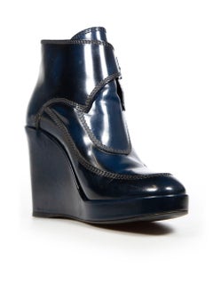Balenciaga Navy Leather Wedge Heel Boots Size IT 37