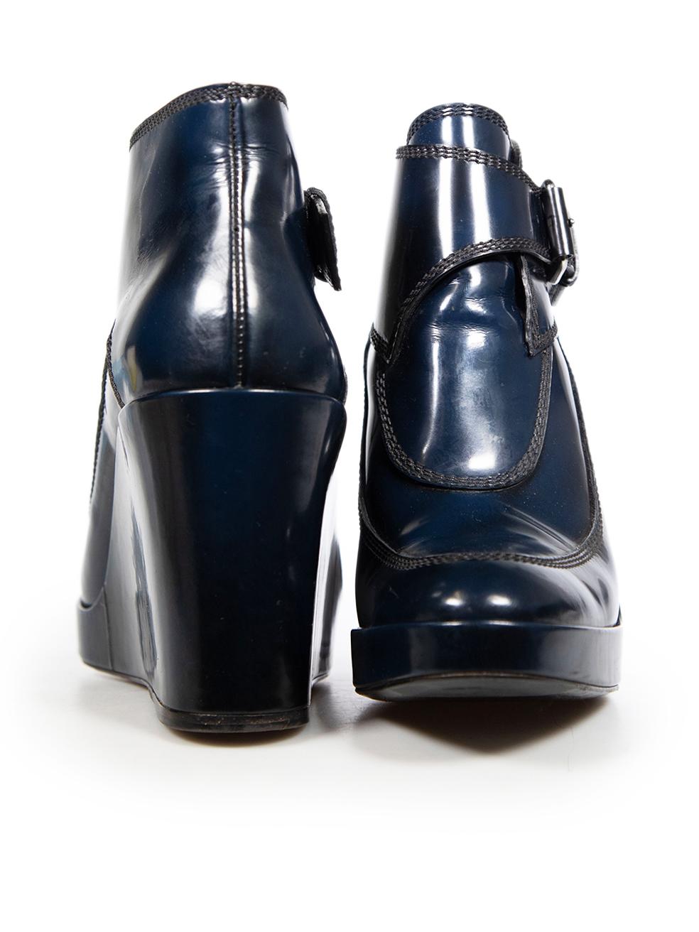 Noir Balenciaga - Bottes à talons compensés en cuir marine - Taille IT 37 en vente