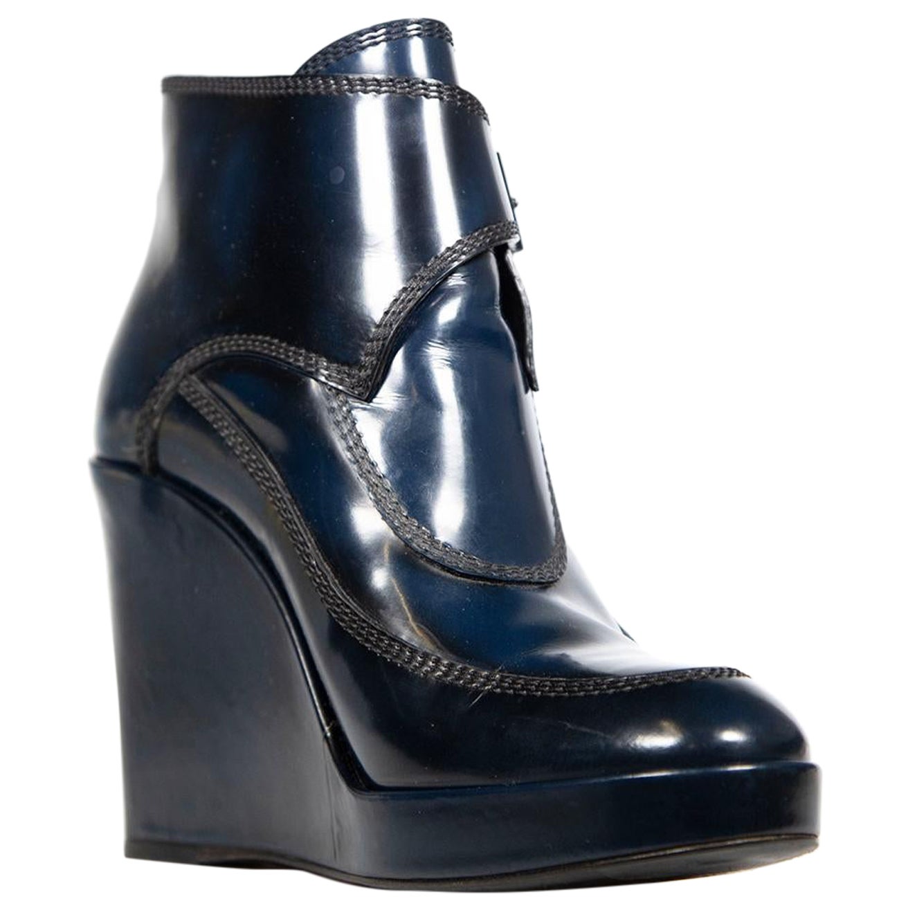 Balenciaga - Bottes à talons compensés en cuir marine - Taille IT 37