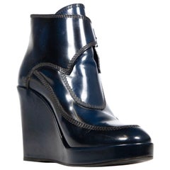 Balenciaga - Bottes à talons compensés en cuir marine - Taille IT 37