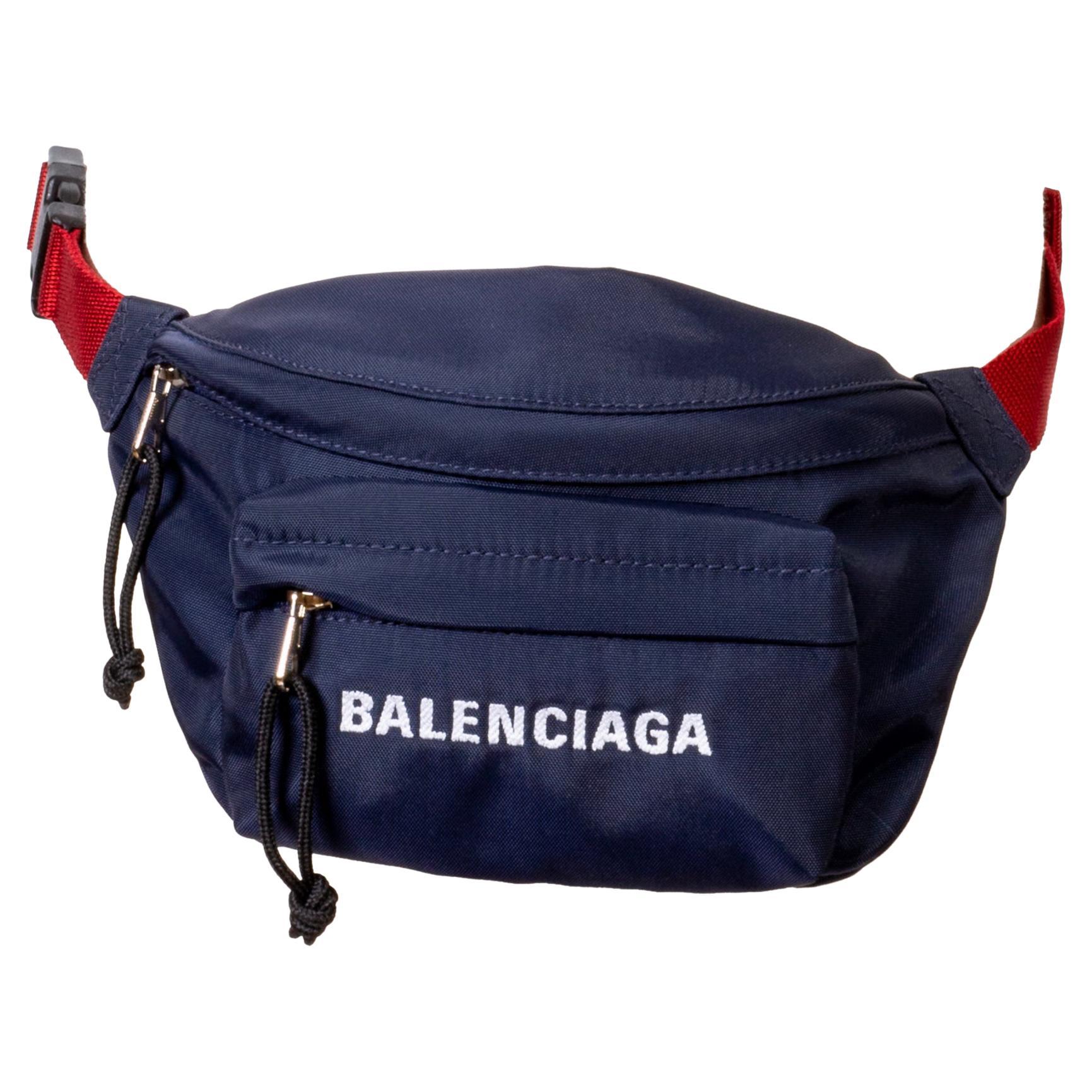 Balenciaga Navy Logo Wheel Belt Bag Fanny Pack For Sale at 1stDibs