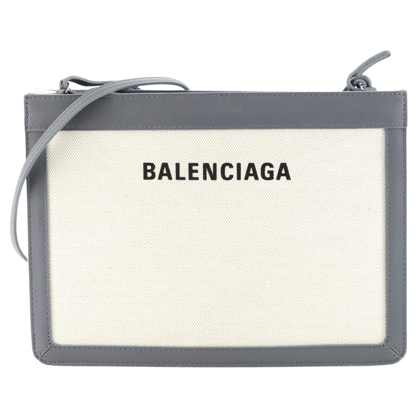 Balenciaga Navy Pochette Canvas and Leather Small
