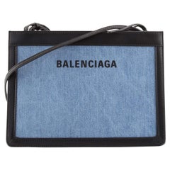 Balenciaga Navy Pochette Coated Denim and Leather Small