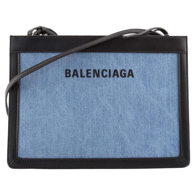 Balenciaga Navy Pochette Coated Denim and Leather Small at 1stDibs