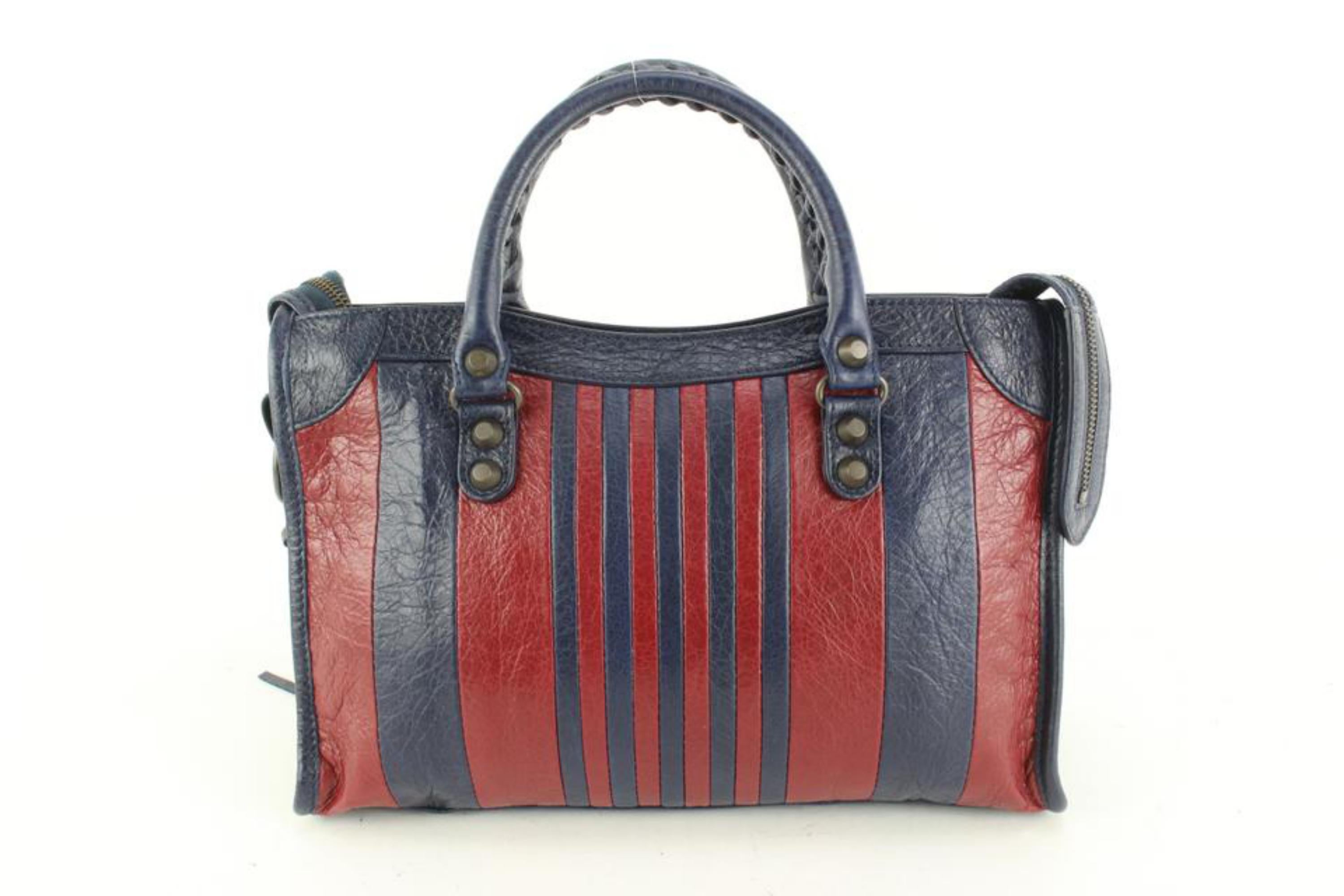 Balenciaga Navy Red Agneau Leather Classic Hardware Striped Outremer City 92ba52 In Good Condition In Dix hills, NY