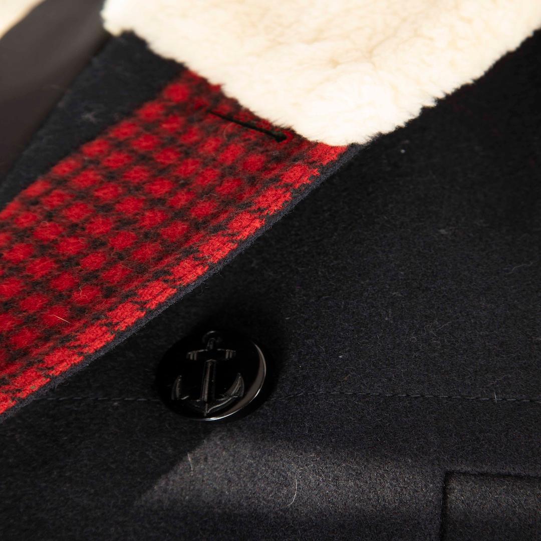 Noir Balenciaga - Manteau à col en laine crème et bleu marine, taille M en vente