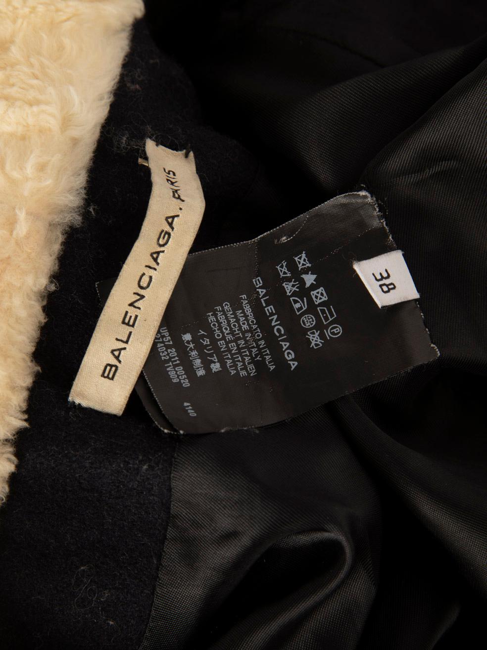 Balenciaga - Manteau à col en laine crème et bleu marine, taille M Pour femmes en vente