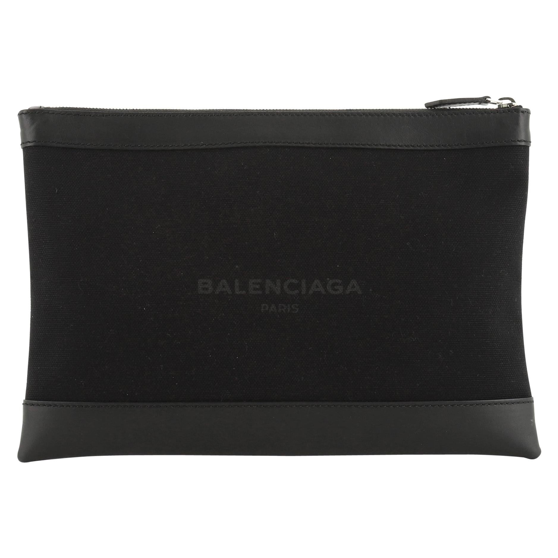 Balenciaga Navy Zip Pouch Canvas and Leather Large