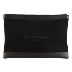 Balenciaga Navy Zip Pouch Canvas And Leather Large