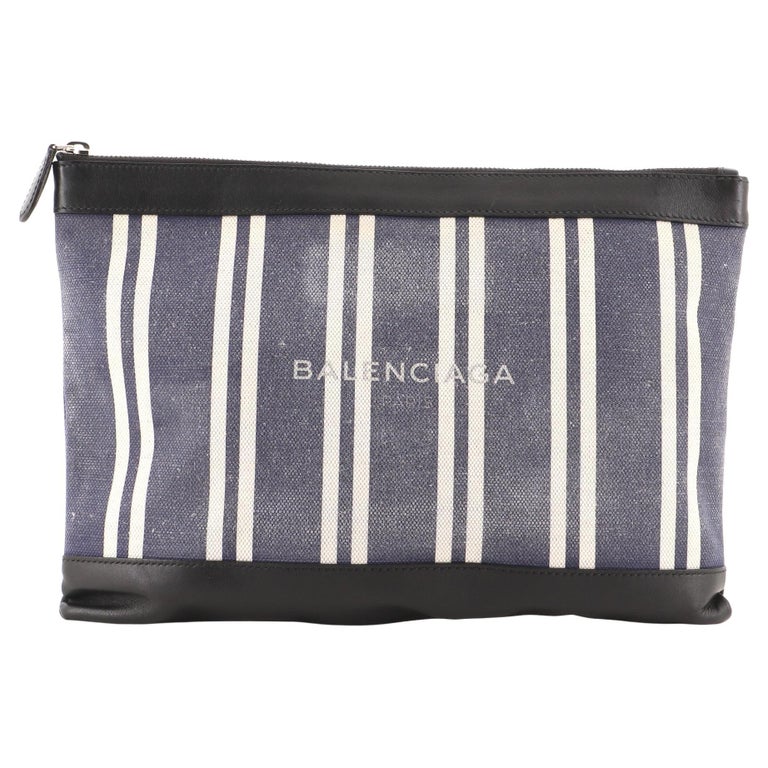 Balenciaga Navy Zip Pouch Canvas and Leather Large For Sale at 1stDibs