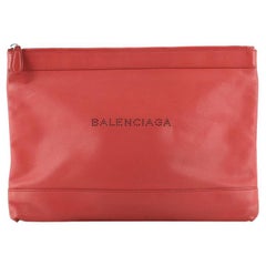 Balenciaga Navy Zip Pouch Leather Medium