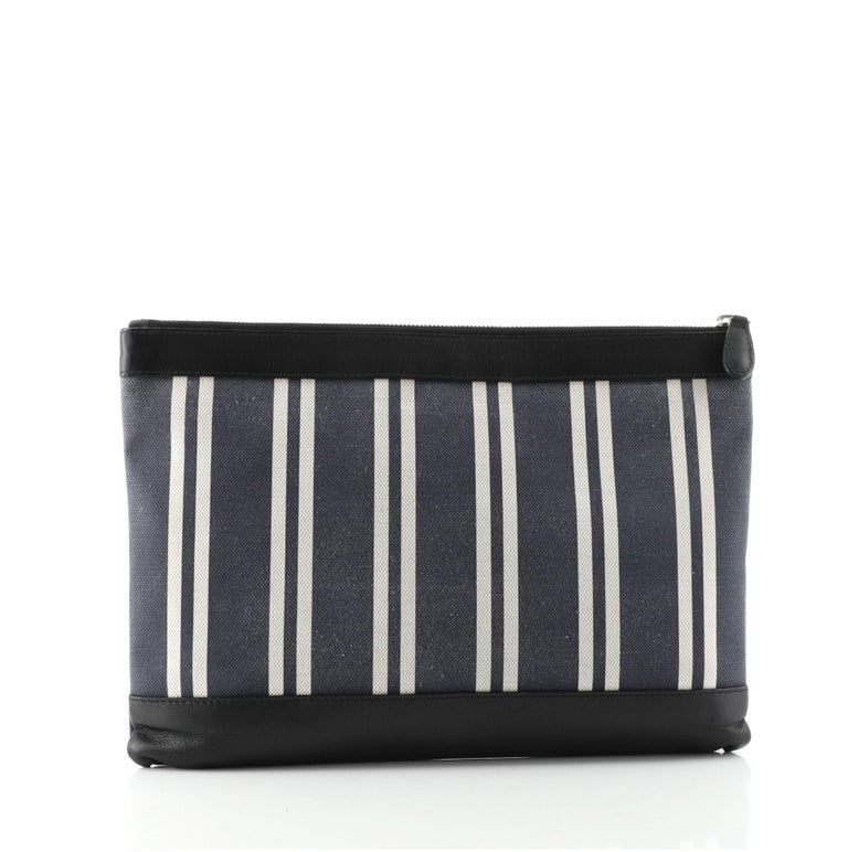 Balenciaga Navy Zip Pouch Striped Canvas and Leather Large Black, Blue,  Neutral at 1stDibs