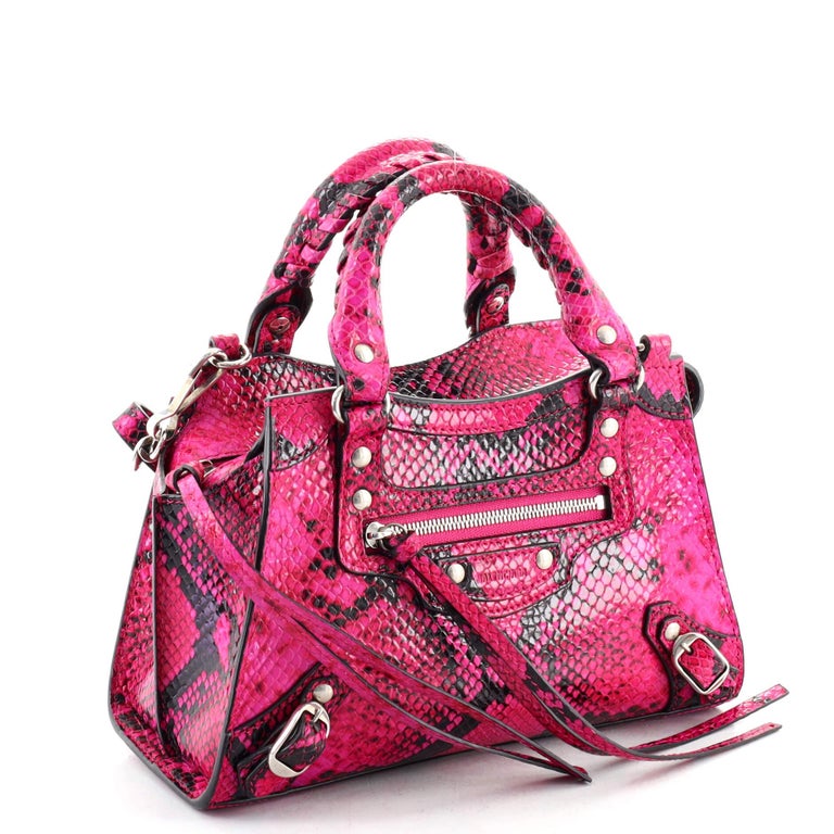 Pink Balenciaga Neo Classic City Bag Python Embossed Leather Mini For Sale