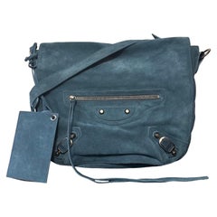 Balenciaga Neo Folk Messenger Bag 2011 Turchese Suede Crossbody Y2K Moto