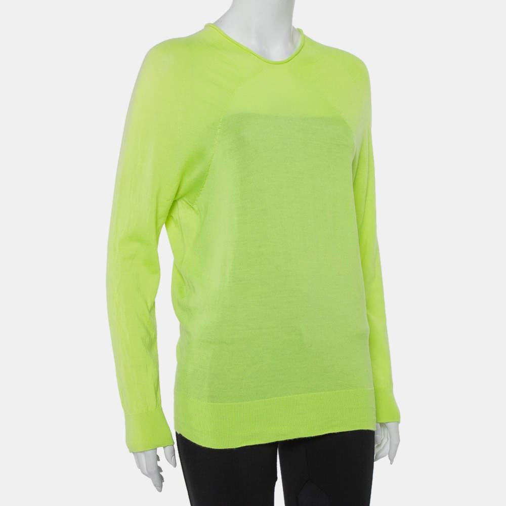 Vert Balenciaga - Pull surdimensionné en cachemire vert fluo S en vente