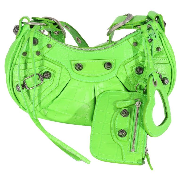 Balenciaga XS Cagole Croc-Embossed Zip Shoulder Bag
