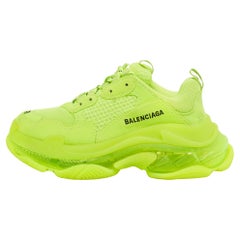 Balenciaga Neon Green Faux Leather and Mesh Triple S Low Top Sneakers Size 38