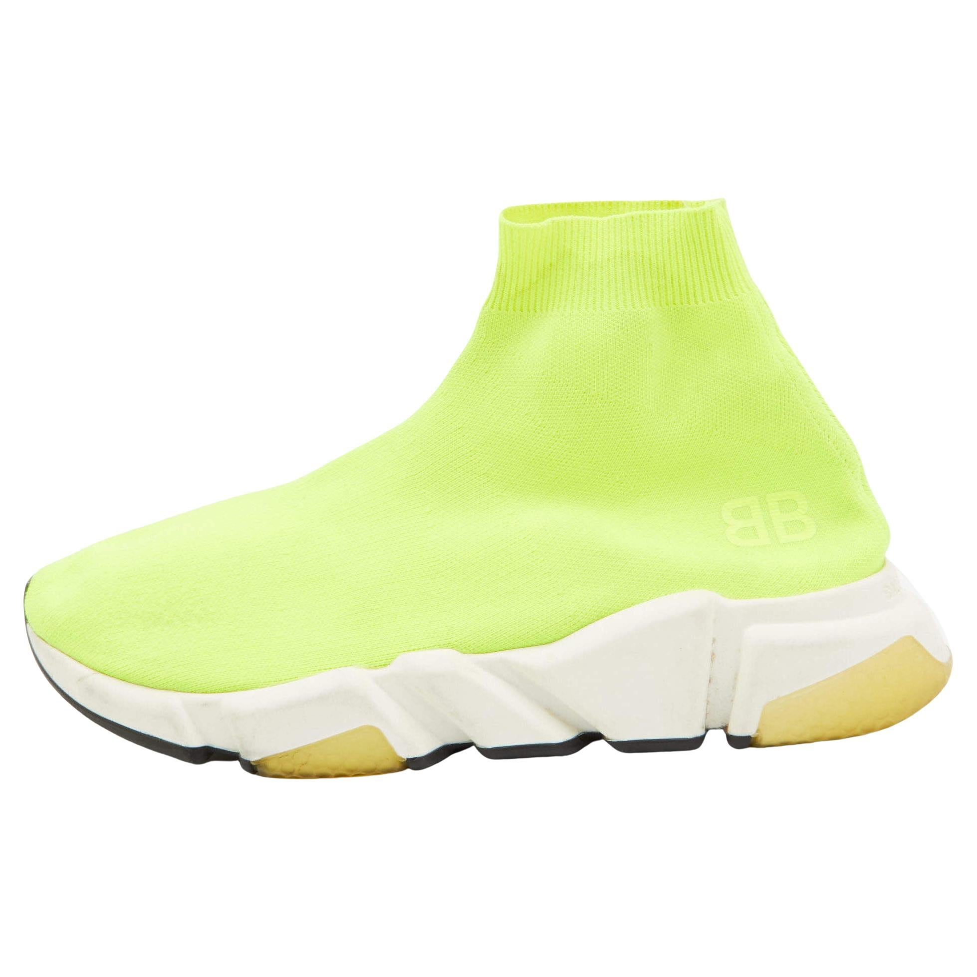 Balenciaga Neon Green Knit Fabric Speed Slip On Sneakers Size 41 For Sale at  1stDibs