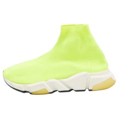 Balenciaga Neon Green Knit Fabric Speed Slip On Sneakers Size 41