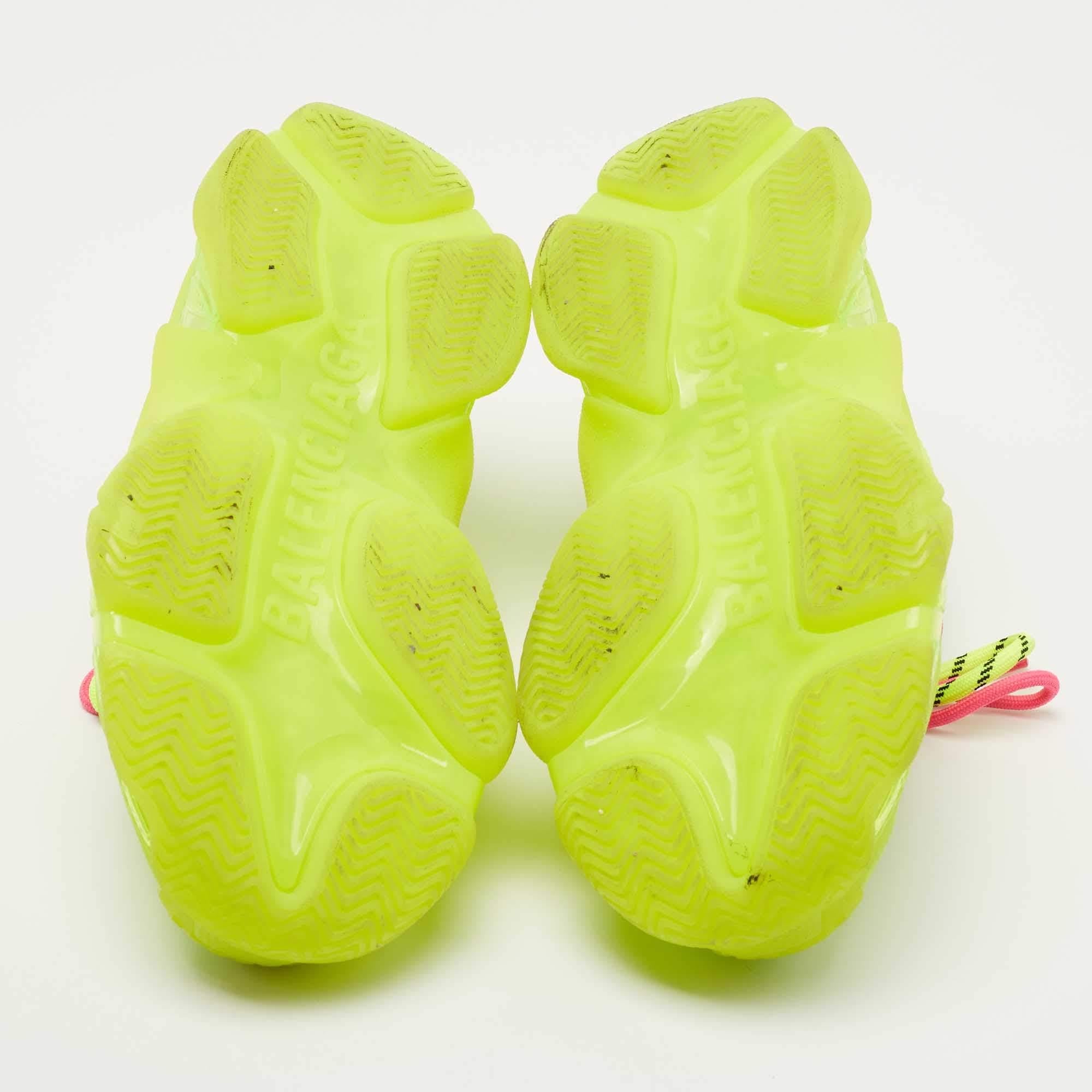 Balenciaga Neon Green Leather and Mesh Triple S Clear Sneakers Size 36 1