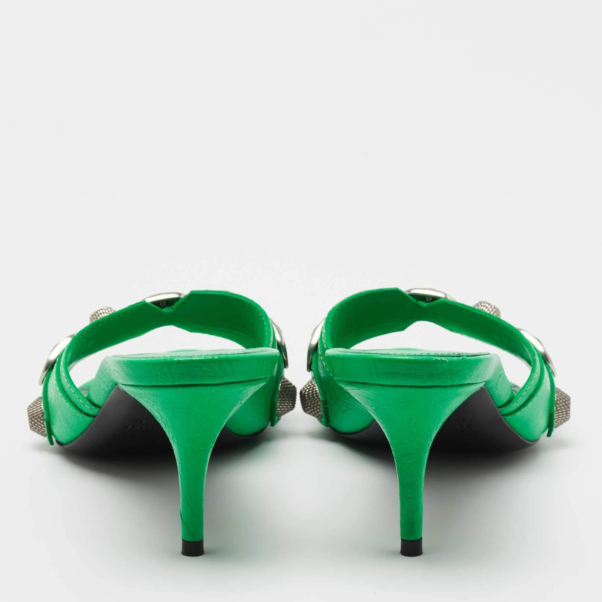 Balenciaga Neongrüne Leder- Cagole- Slide-Sandalen Größe 39 (Grün) im Angebot