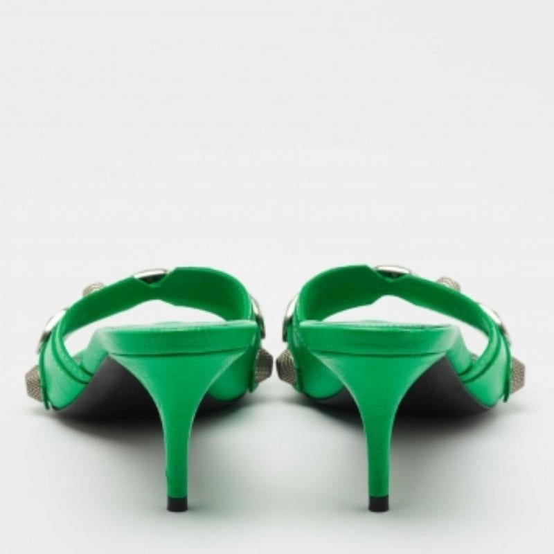 Balenciaga Neon Grün Leder Cagole Slide Sandalen Größe 39 im Angebot 1