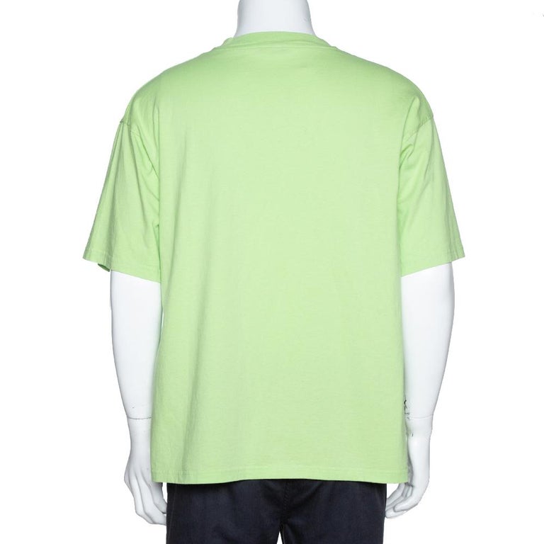 Balenciaga Neon Green Logo Embroidered Cotton T-Shirt M at 1stDibs