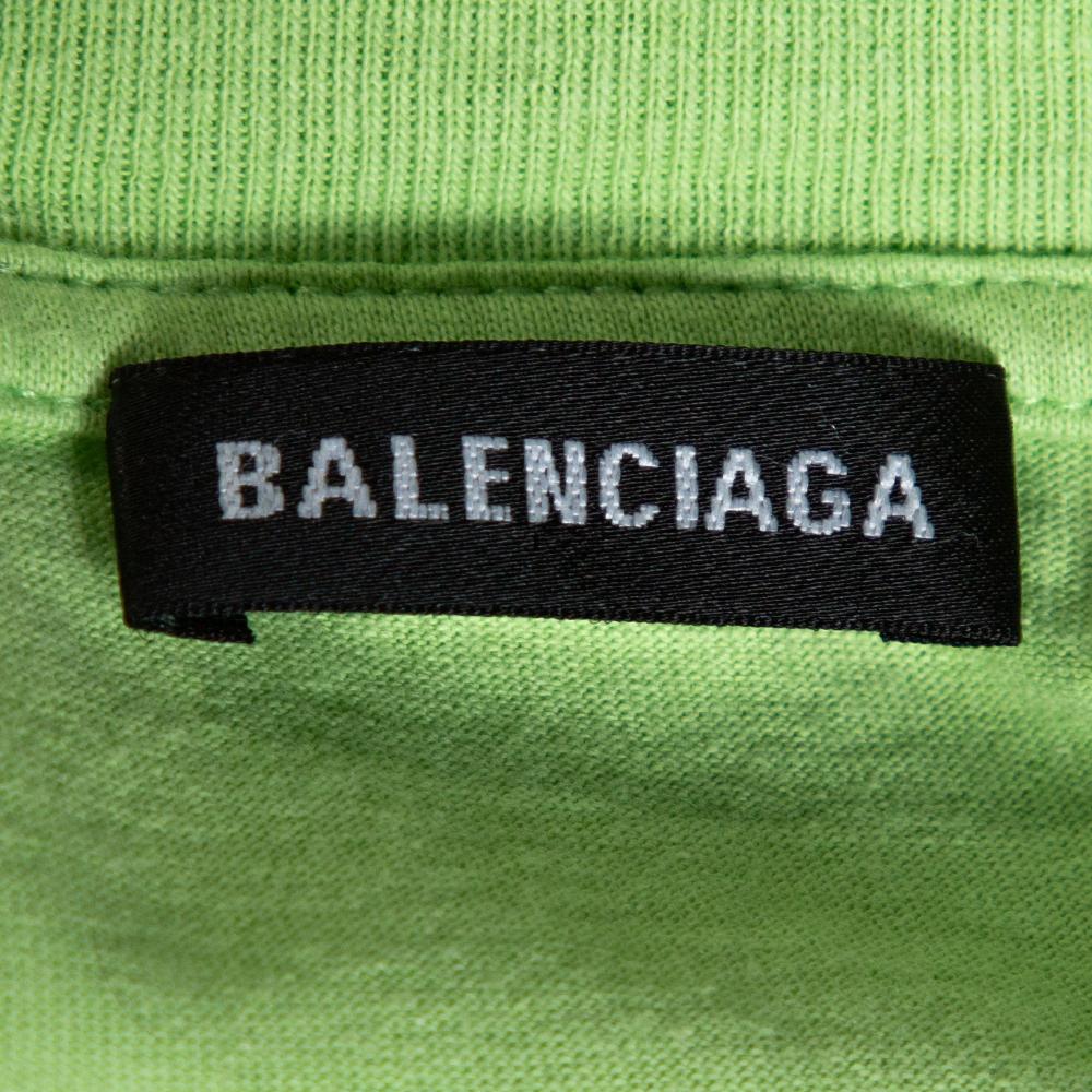 Men's Balenciaga Neon Green Logo Embroidered Cotton T-Shirt M