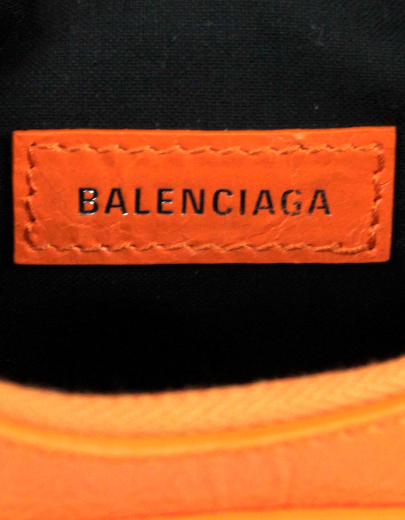 Balenciaga Neon Orange Arena Leather Le Cagole XS Shoulder Bag In Excellent Condition In New York, NY