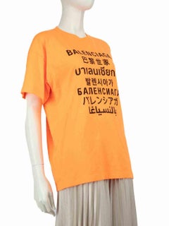 Balenciaga Neon Orange Multi Language Logo T-Shirt Size M