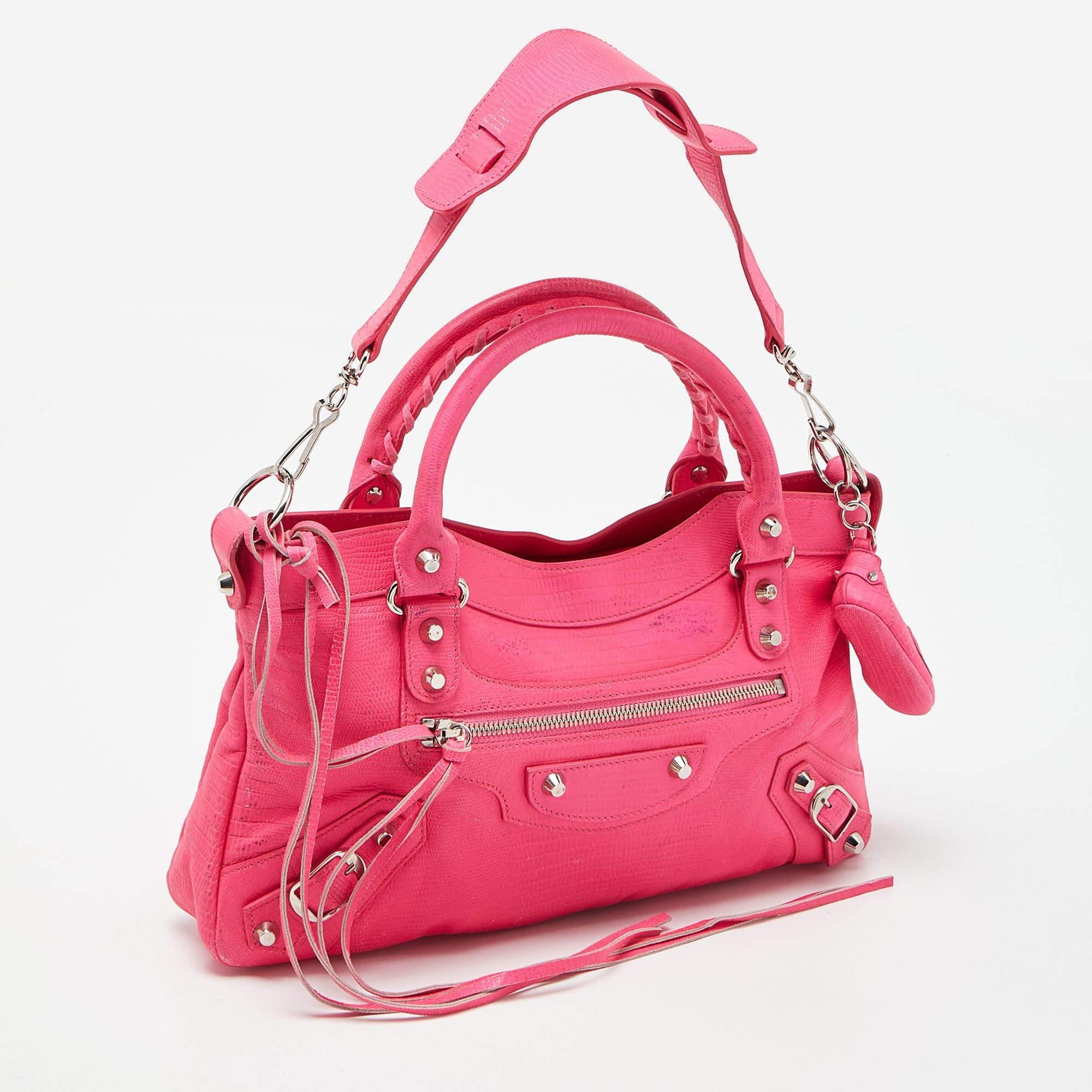 Women's Balenciaga Neon Pink Leather Classic First Tote For Sale