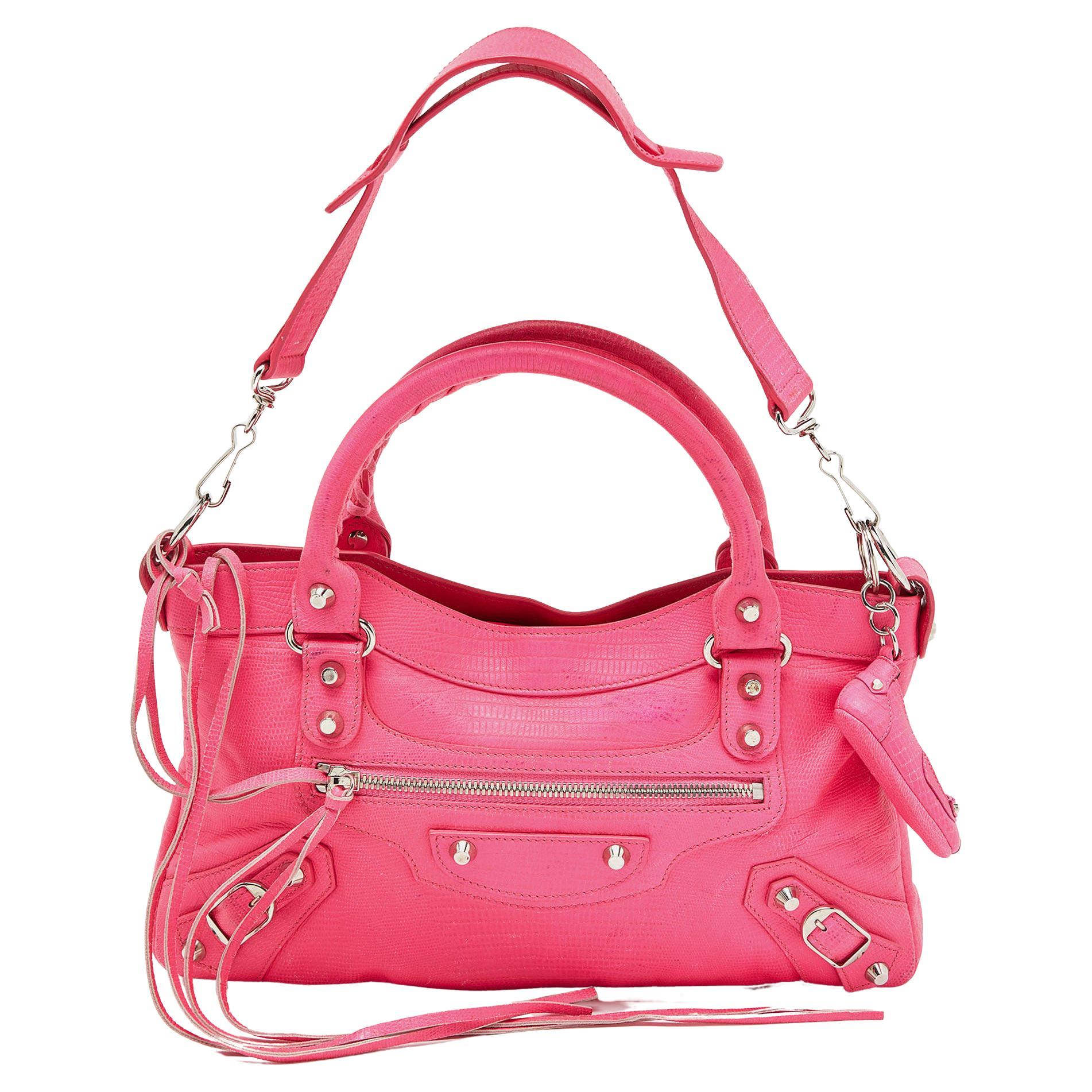 Balenciaga Neon Pink Leather Classic First Tote For Sale