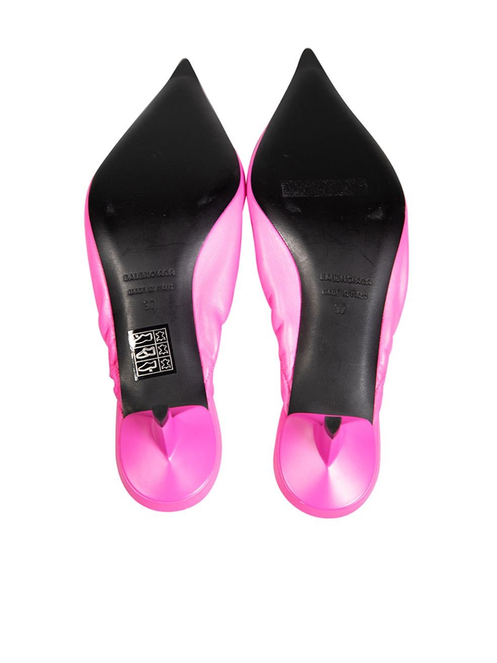 Women's Balenciaga Neon Pink Leather Scrunch Knife Mules Size IT 37 For Sale
