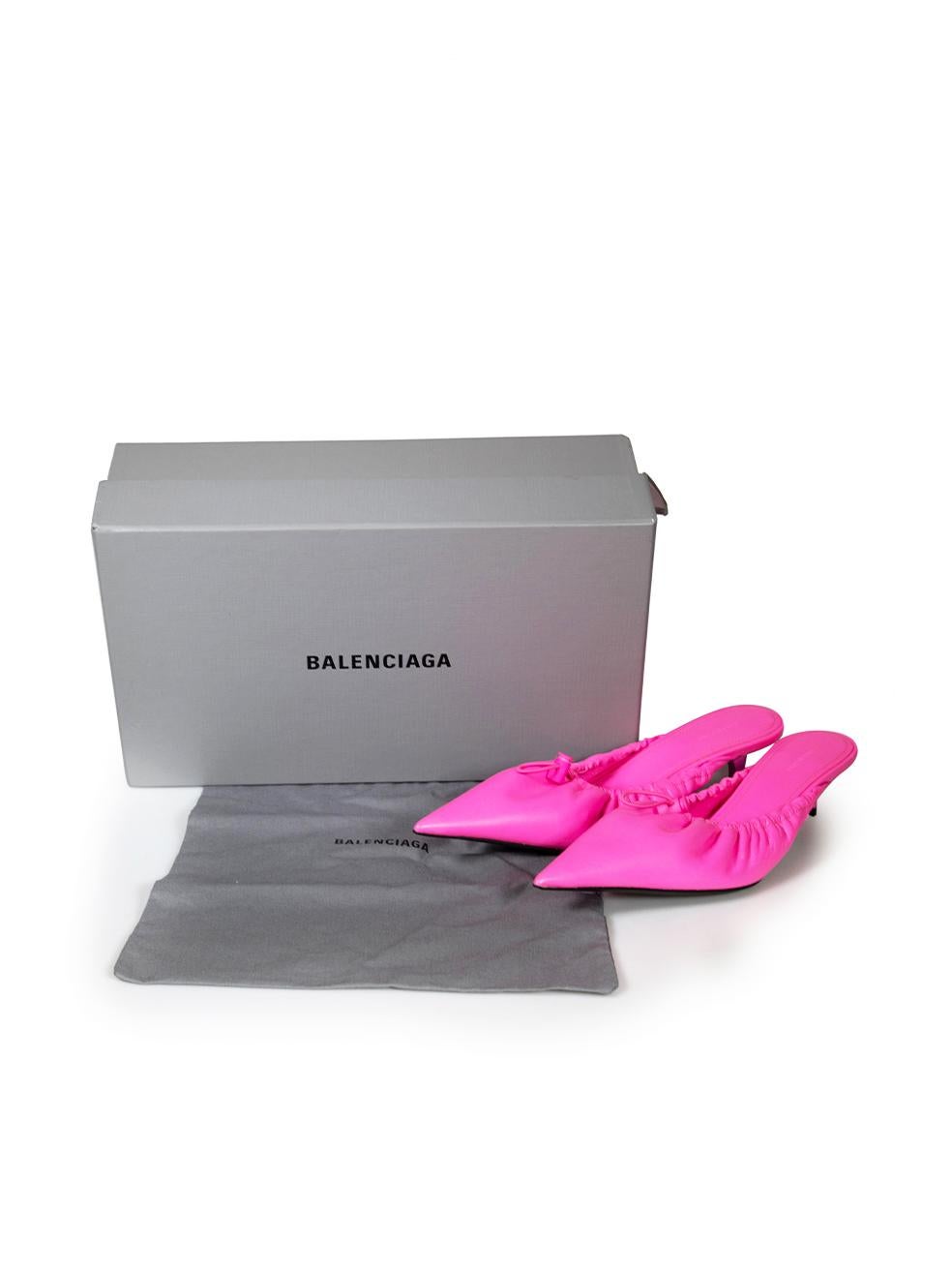 Balenciaga Neon Pink Leather Scrunch Knife Mules Size IT 37 For Sale 3