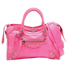 Used Balenciaga Neon Pink Leather Small Classic City Tote