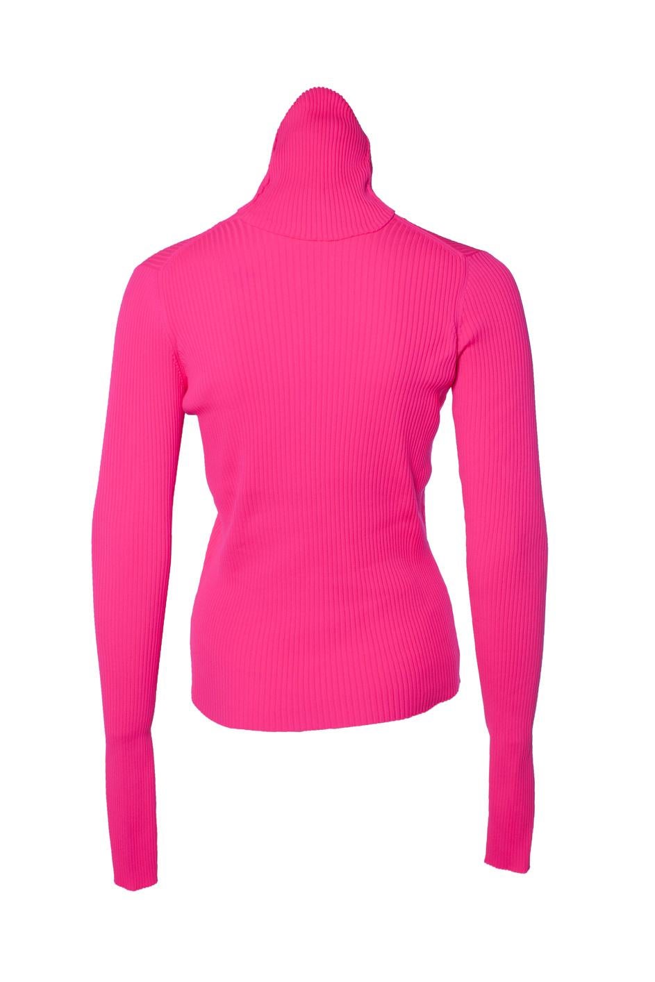 Balenciaga, Neon pink rib turtle neck. The item is in very good condition. (Stretch)

• CONDITION: very good condition 

• SIZE: S 

• MEASUREMENTS: length 58 cm, width 35 cm, waist 32 cm, shoulder width 35 cm, sleeve length 66 cm

• MATERIAL: 100%